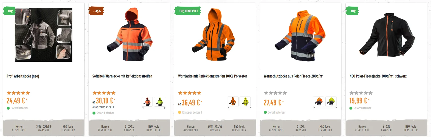 Neue Listenansicht - Variationsauswahl, Quick-Infos, Bildwechsel, Quick-Buy