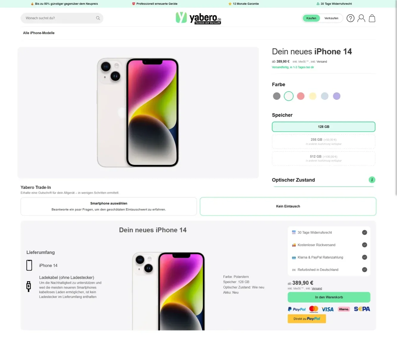 Die alte Produktseite des Shops. Viele Redundanzen, mühsames Suchen von Produkten